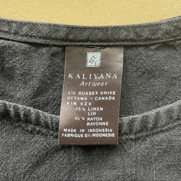 Kaliyana Artwear Black Linen Blend Asymmetric Hem Short Sleeve Tunic - S 🇨🇦 - Picture 4 of 8